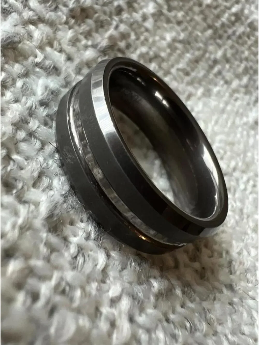 Men's Silver and Grey Tungsten Carbide Ring